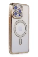 Newface İphone 15 Pro Kılıf Joke Simli Magneticsafe Kılıf - Gold