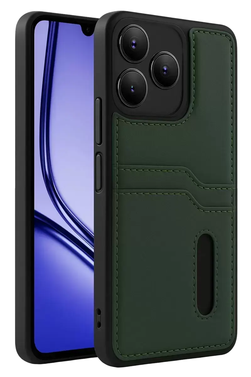 Newface Realme Note 50 4g Kılıf Sara Kartvizitli Deri Kılıf - Koyu Yeşil