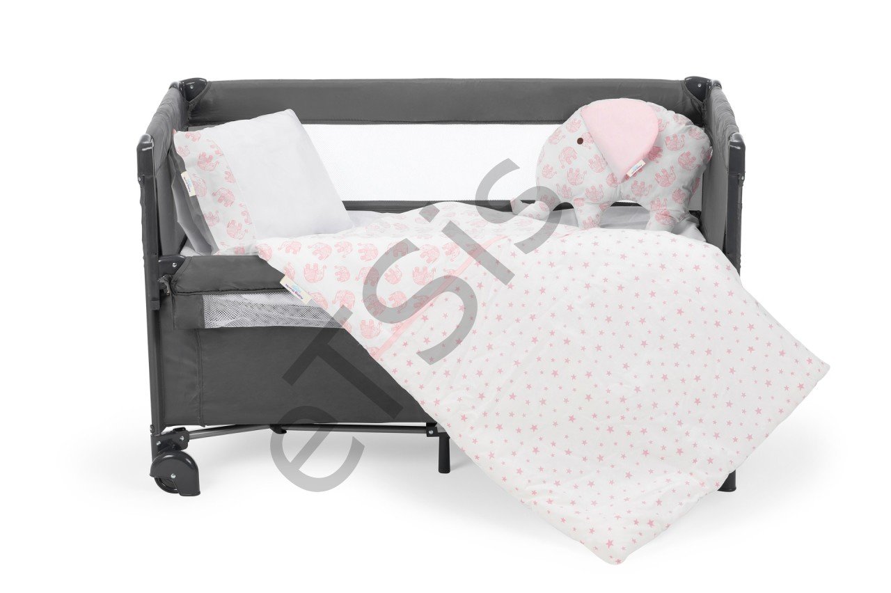 Sema Baby 6 Parça Lüks Park Yatak Bebek Uyku Seti - Pembe Fil
