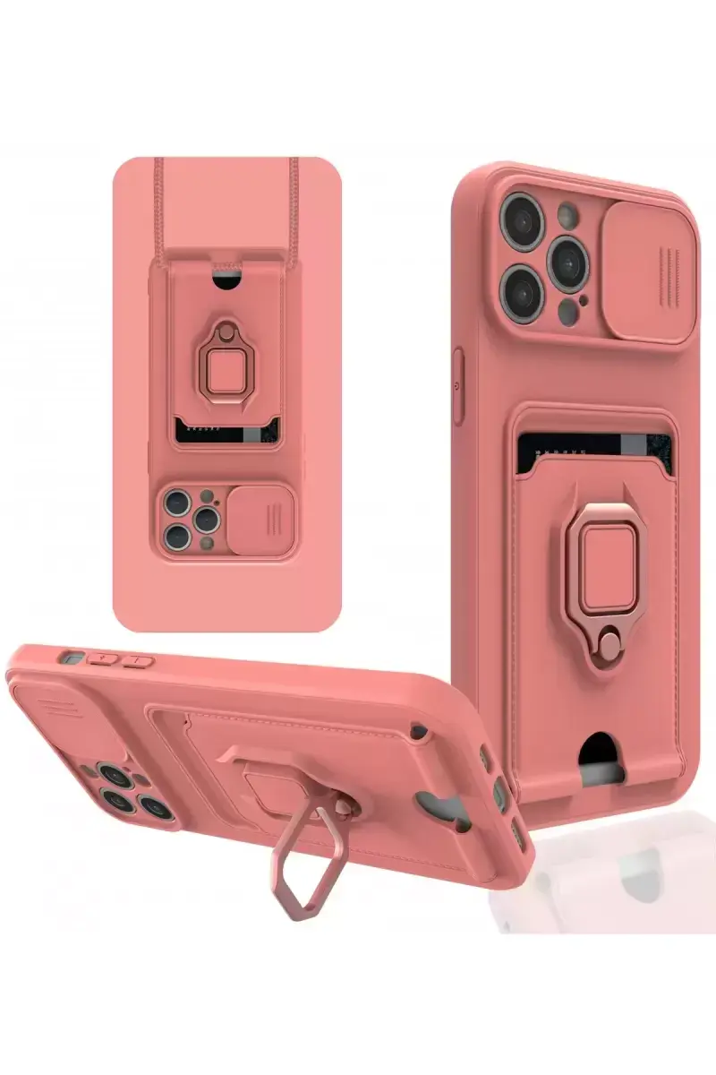 Newface İphone 12 Pro Kılıf Zuma Kartvizitli Yüzüklü Silikon - Pembe