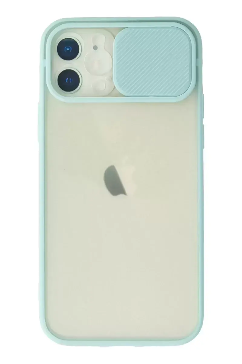 Newface Apple İphone 12 Kılıf Palm Buzlu Kamera Sürgülü Silikon - Turkuaz