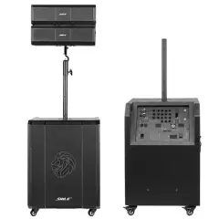 Shile Sl-9 400w Aktif Kule Ses Sistemi 2 Adet Kablosuz Mikrofonlu Tekerlekli Mdf Kasa Bluetooth/tws/dsp Destekli Pa Seti