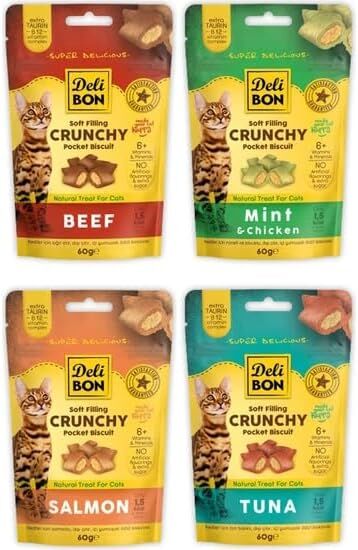 Delibon Crunchy İçi Dolgulu Bisküvi Karışık Kedi Ödülü Çeşitleri 4X60GR