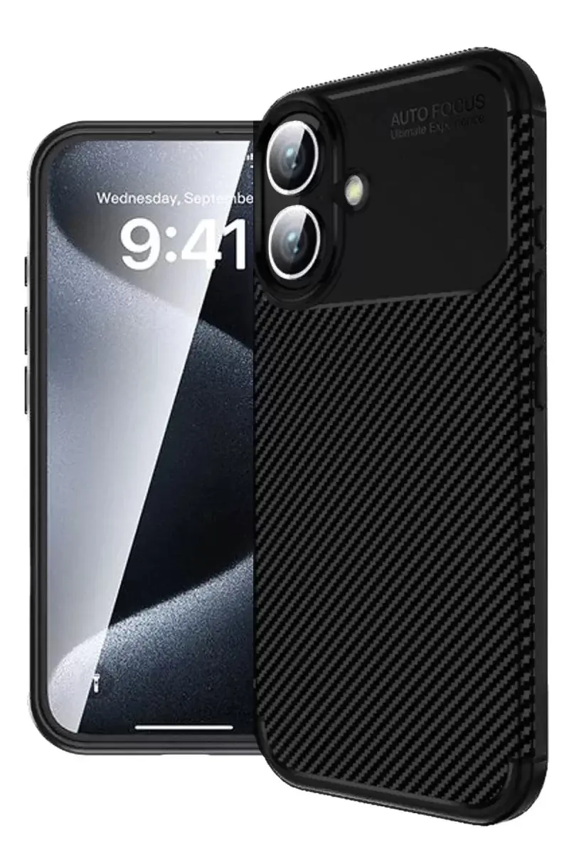Newface İphone 16 Plus Kılıf Auto Focus Karbon Kapak - Siyah