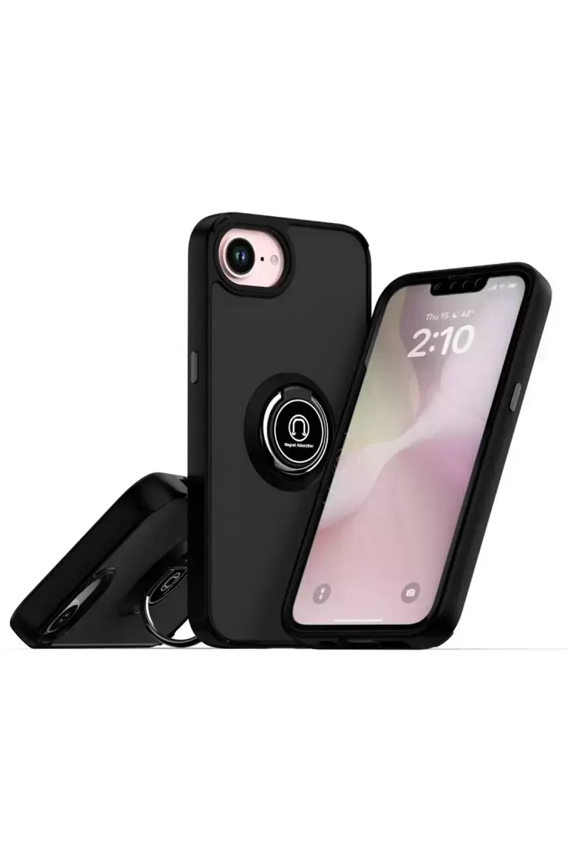 Newface İphone 16e Kılıf Montreal Yüzüklü Silikon Kapak - Siyah