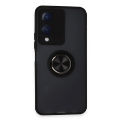 Vivo Y17s Kılıf Montreal Yüzüklü Silikon Kapak - Siyah