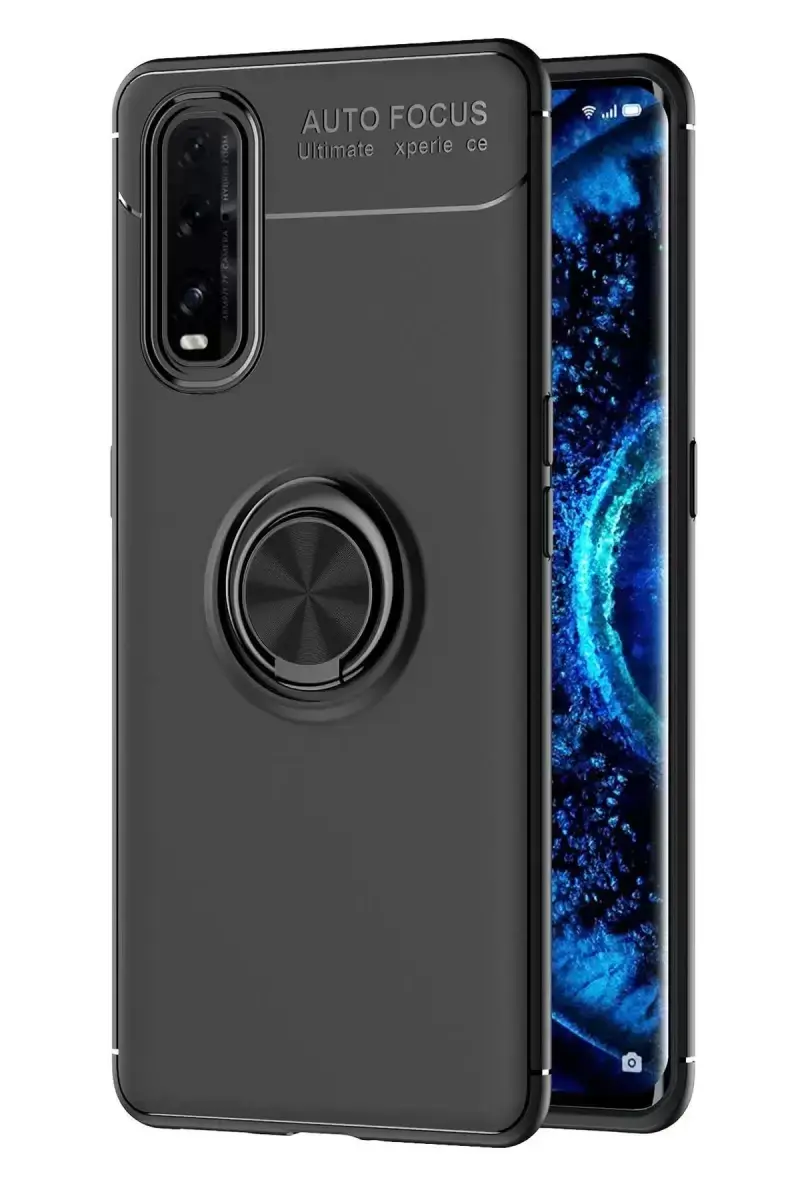 Newface Oppo Find X2 Kılıf Range Yüzüklü Silikon - Siyah
