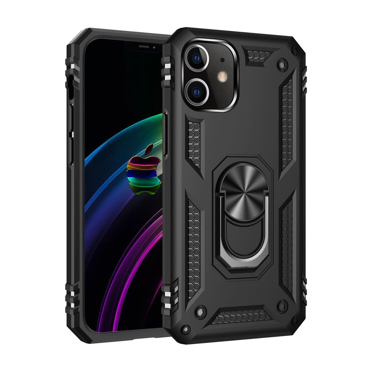 İphone 12 Mini Kılıf Sofya Yüzüklü Silikon Kapak - Siyah