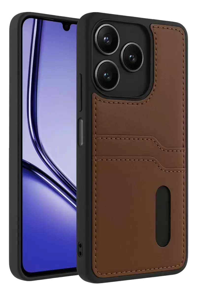 Newface Realme Note 50 4g Kılıf Sara Kartvizitli Deri Kılıf - Taba