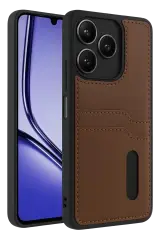 Newface Realme Note 50 4g Kılıf Sara Kartvizitli Deri Kılıf - Taba