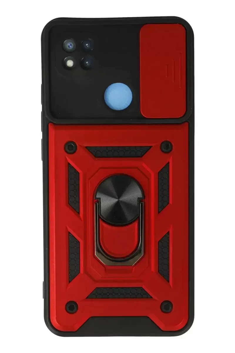 Newface Xiaomi Redmi 9c Kılıf Pars Lens Yüzüklü Silikon - Kırmızı