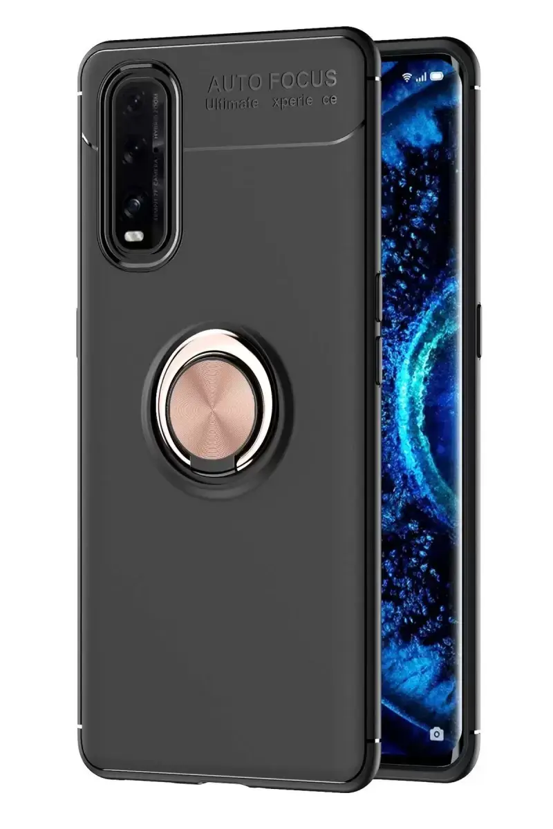 Newface Oppo Find X2 Kılıf Range Yüzüklü Silikon - Siyah-gold