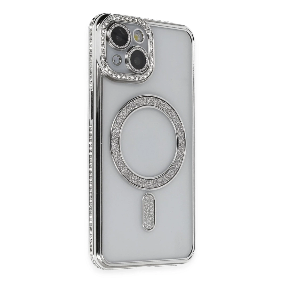 İphone 13 Kılıf Joke Simli Magneticsafe Kılıf - Gümüş