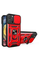 Newface İphone 16 Pro Kılıf Pars Lens Yüzüklü Silikon - Kırmızı