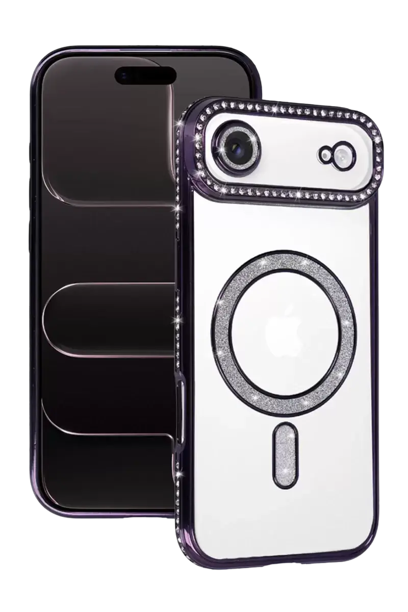Newface Apple İphone 17 Air Joke Simli Magneticsafe Kılıf - Derin Mor