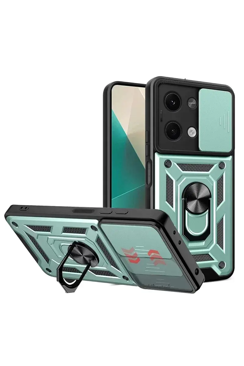 Newface Xiaomi Poco X6 Kılıf Pars Lens Yüzüklü Silikon - Yeşil