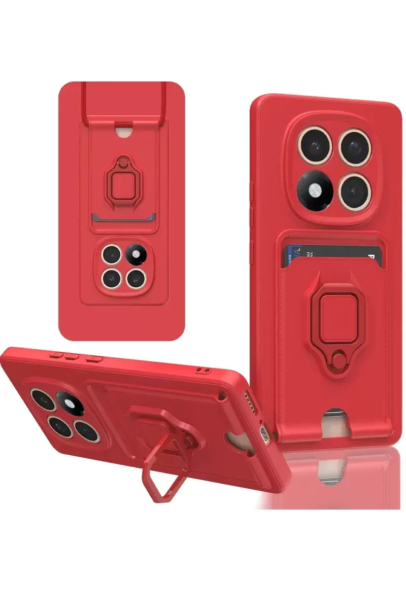 Newface Xiaomi Redmi Note 14 Pro 4g Kılıf Zuma Kartvizitli Yüzüklü Silikon - Kırmızı