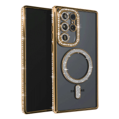 Samsung Galaxy S25 Ultra Kılıf Joke Simli Magneticsafe Kılıf - Gold