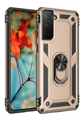Newface Samsung Galaxy S21 Kılıf Sofya Yüzüklü Silikon Kapak - Gold