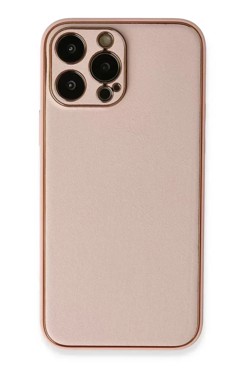 Newface İphone 13 Pro Kılıf Coco Deri Silikon Kapak - Pembe