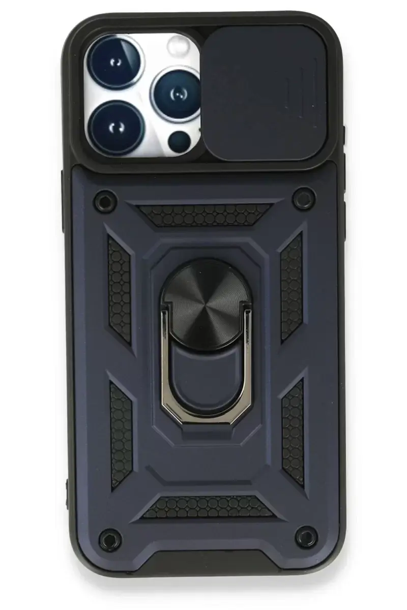 Newface İphone 15 Pro Kılıf Pars Lens Yüzüklü Silikon - Lacivert