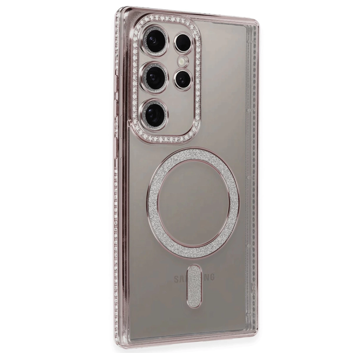 Samsung Galaxy S24 Ultra Kılıf Joke Simli Magneticsafe Kılıf - Pembe