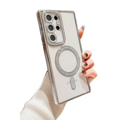 Samsung Galaxy S24 Ultra Kılıf Joke Simli Magneticsafe Kılıf - Pembe