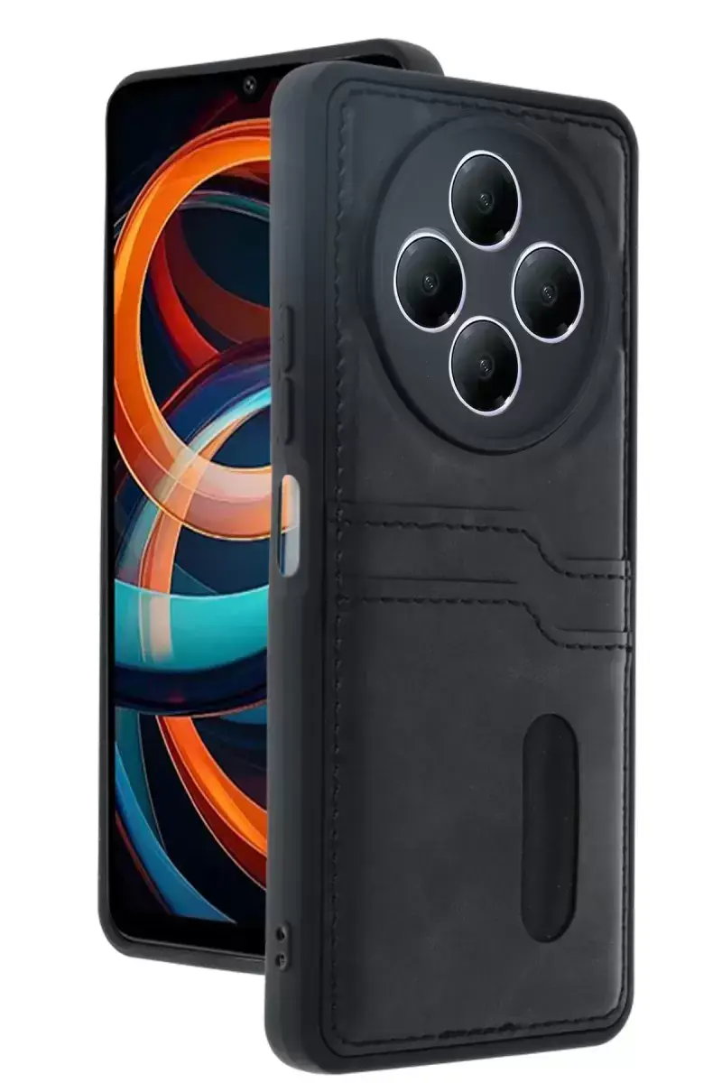Newface Xiaomi Redmi 14c Kılıf Sara Kartvizitli Deri Kılıf - Siyah
