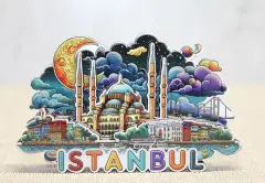 Ahşap İstanbul Temalı Magnet - Model 1