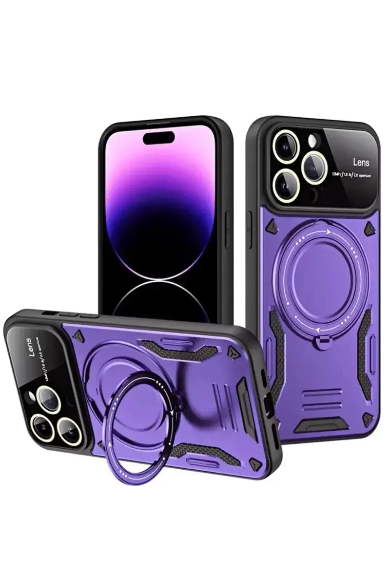 Newface İphone 16 Pro Kılıf Joy Lens Standlı Kapak - Mor