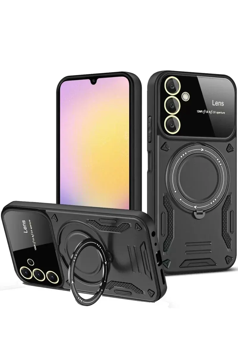 Newface Samsung Galaxy A16 5g Kılıf Joy Lens Standlı Kapak - Siyah