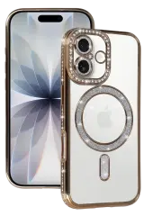 Newface Apple İphone 17 Joke Simli Magneticsafe Kılıf - Gold