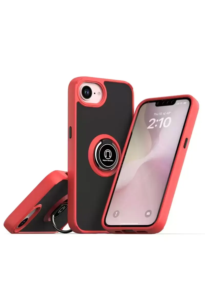 Newface İphone 16e Kılıf Montreal Yüzüklü Silikon Kapak - Kırmızı