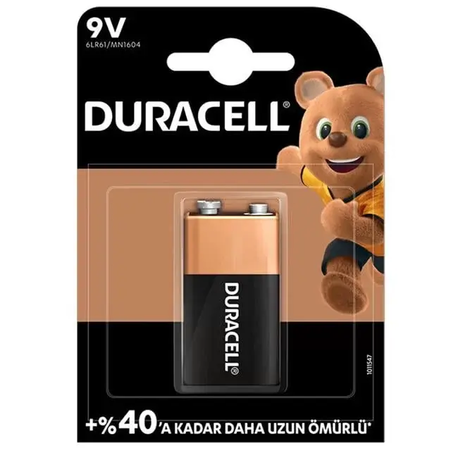 Duracell Alkalin 9 Volt Pil 6lr61/mn1604