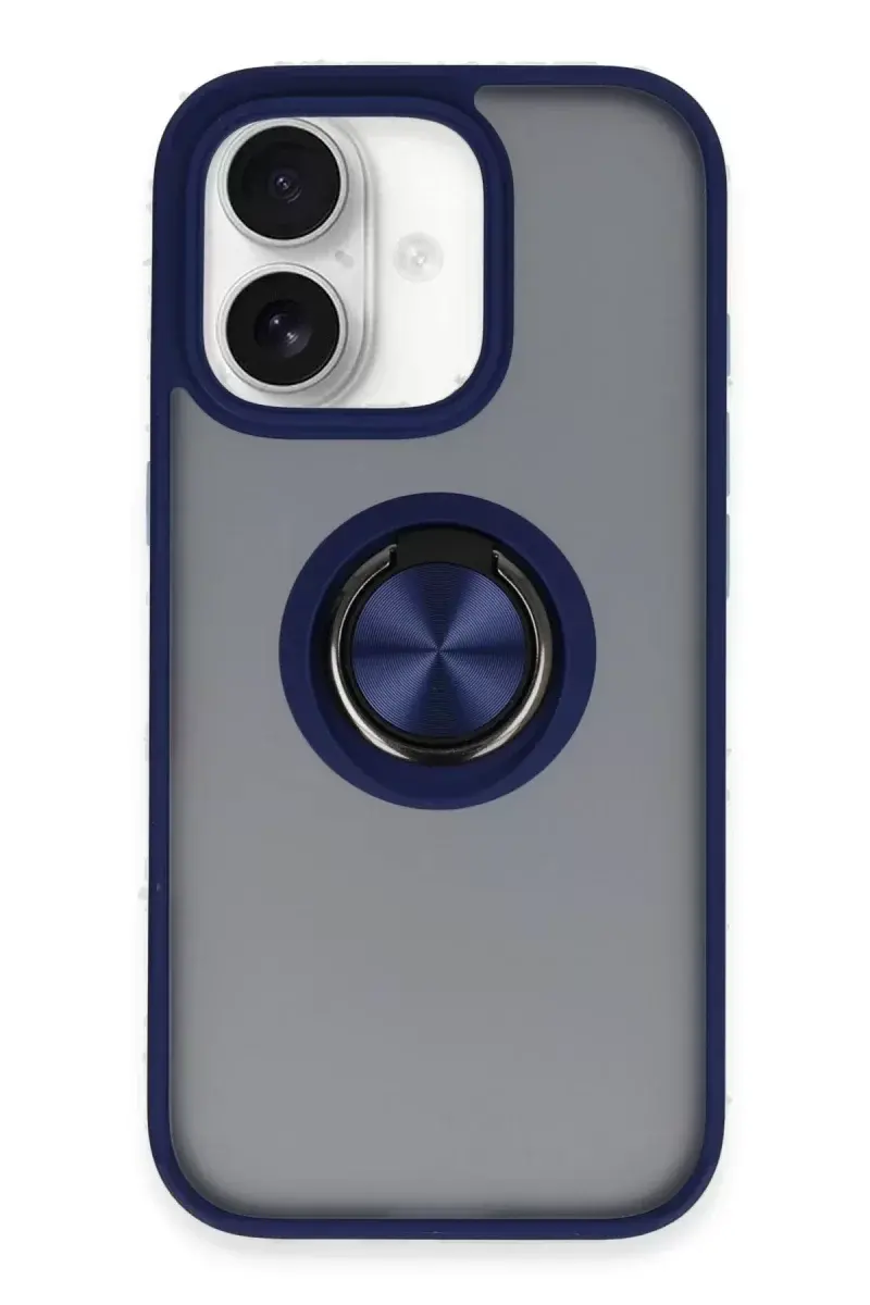 Newface İphone 16 Kılıf Montreal Yüzüklü Silikon Kapak - Lacivert