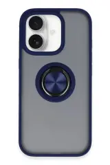 Newface İphone 16 Kılıf Montreal Yüzüklü Silikon Kapak - Lacivert