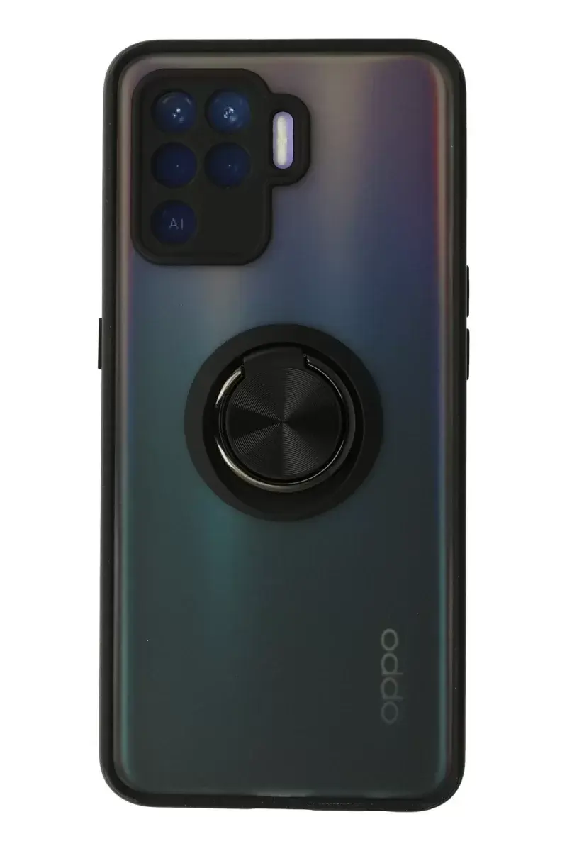 Newface Oppo Reno 5 Lite Kılıf Montreal Yüzüklü Silikon Kapak - Siyah