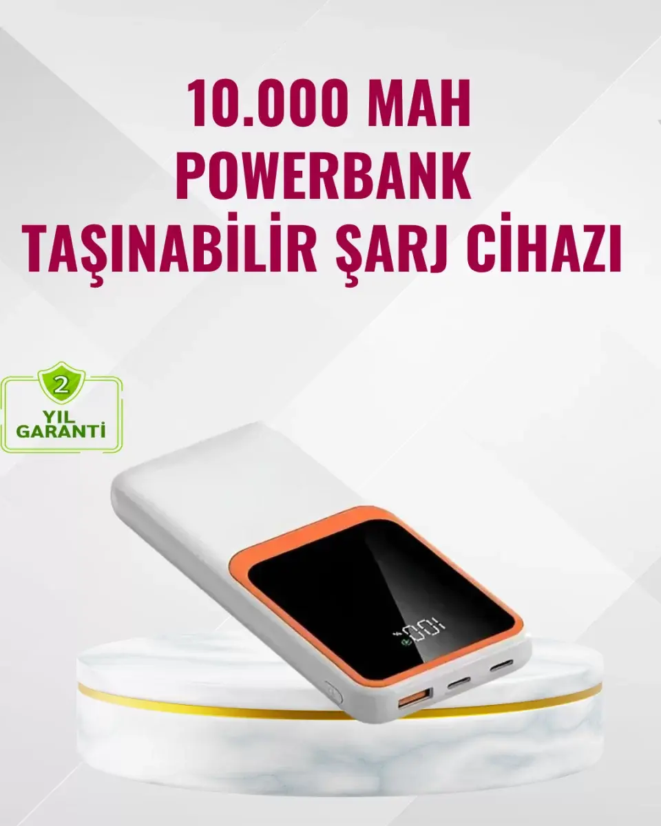 Powerbank 10000 Mah – Çift Usb Çıkışlı, Type-c Girişli, Şık Beyaz Tasarım