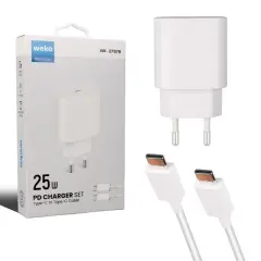Weko Wk-27878 Note10 Beyaz 25 Watt Şarj Başlık Adaptörü + Type-c To Type-c Kablo
