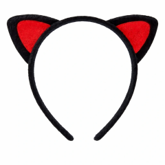 Peluş Kedi Kulak Taç Kırmızı Siyah – Çocuk Parti  Kostüm Tacı