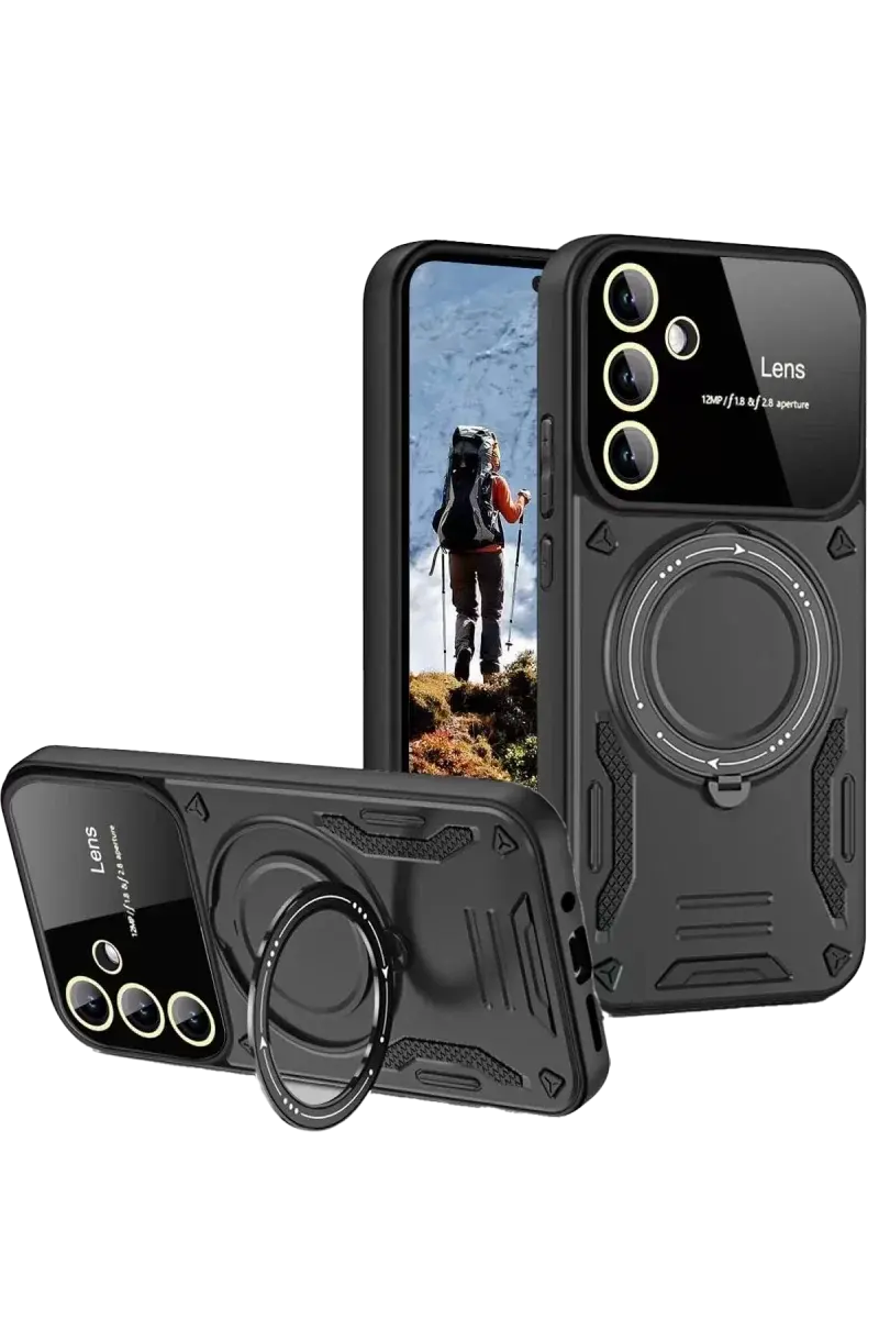 Newface Samsung Galaxy S24 Fe Kılıf Joy Lens Standlı Kapak - Siyah