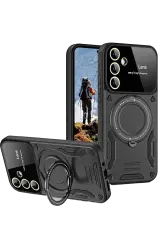 Newface Samsung Galaxy S24 Fe Kılıf Joy Lens Standlı Kapak - Siyah