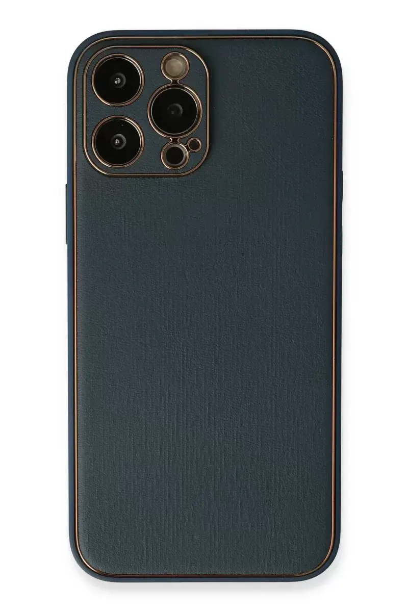 Newface İphone 13 Pro Kılıf Coco Deri Silikon Kapak - Mavi