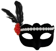Gümüş Dantelli Kırmızı Gül Tasarımlı Parti Maskesi