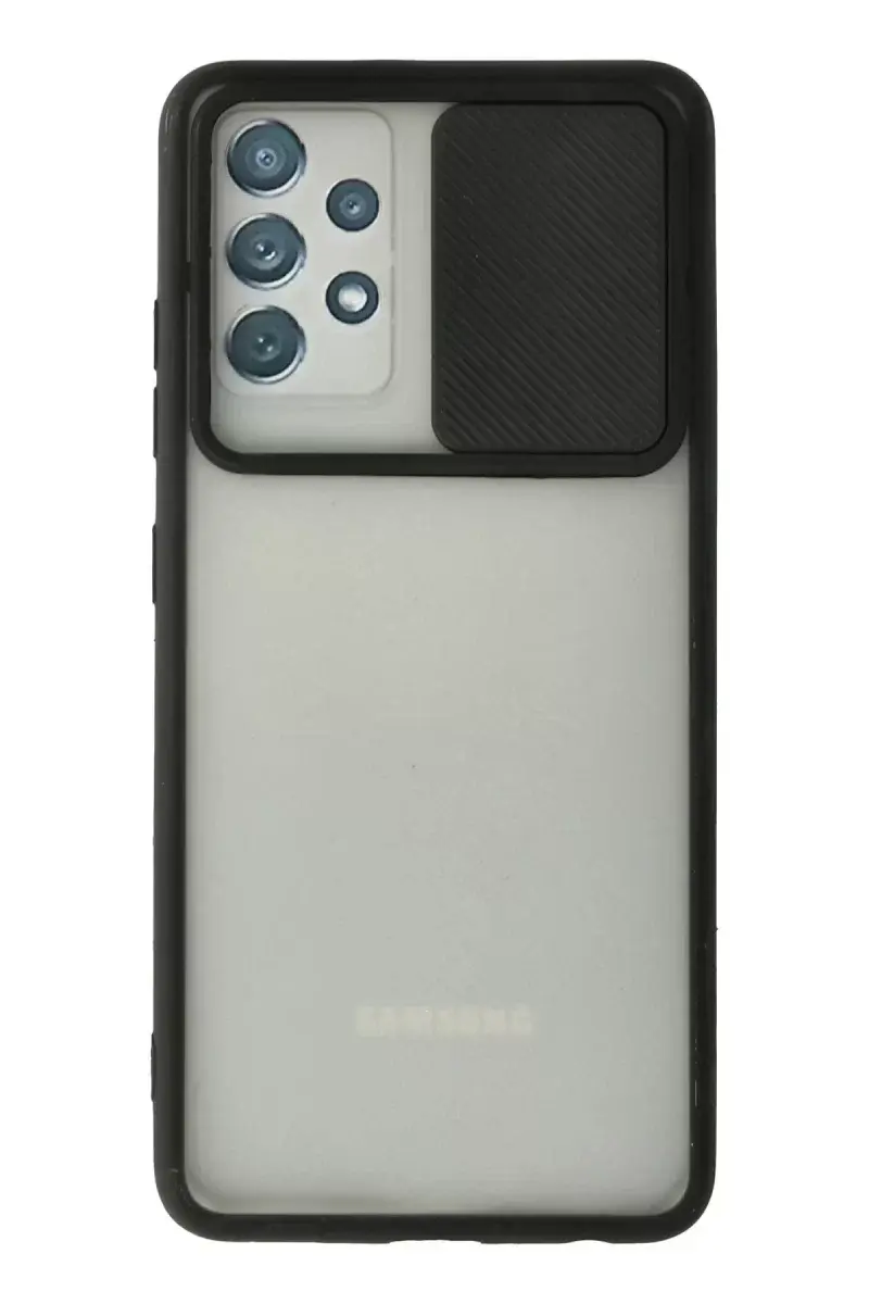 Newface Samsung Galaxy A72 Kılıf Palm Buzlu Kamera Sürgülü Silikon - Siyah