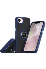 Newface İphone 16e Kılıf Montreal Yüzüklü Silikon Kapak - Lacivert