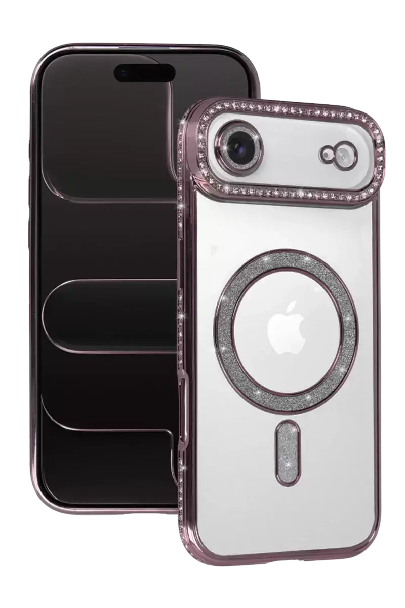 Newface Apple İphone 17 Air Joke Simli Magneticsafe Kılıf - Pembe