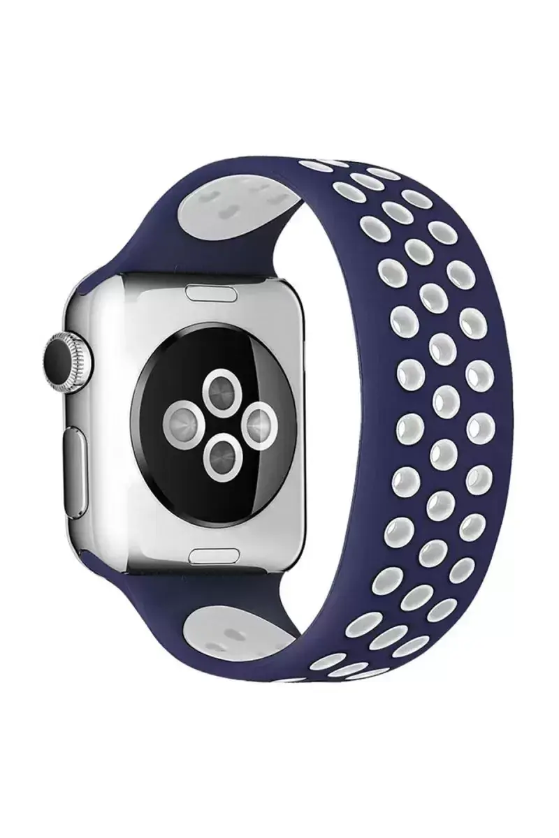 Newface Apple Watch 38mm Ayarlı Delikli Silikon Kordon - Lacivert-beyaz