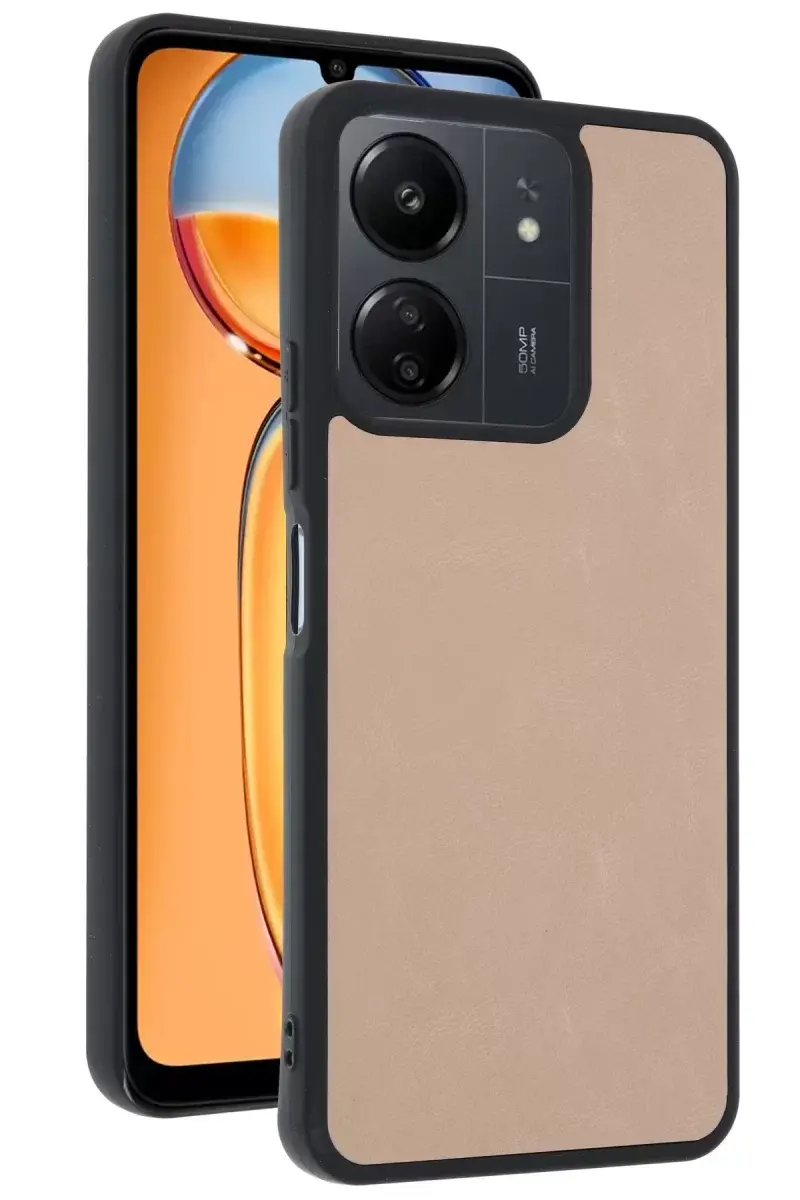 Newface Xiaomi Redmi 13c Kılıf Aras Deri Kapak - Pudra