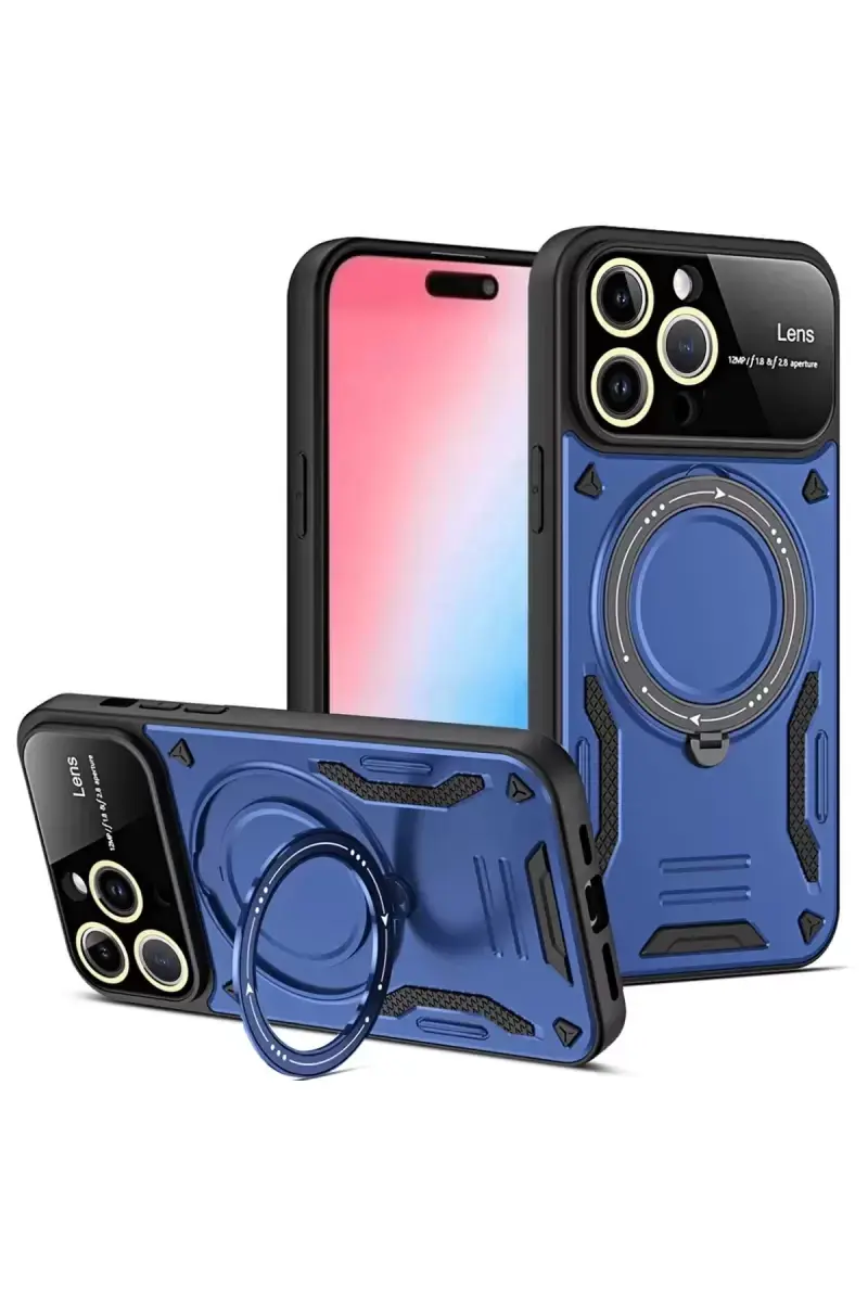 Newface Apple İphone 15 Pro Max Joy Lens Standlı Kapak - Lacivert